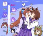  !? 6+girls :d ? ^_^ agnes_tachyon_(umamusume) ahoge animal_ears antenna_hair black_hair blue_background blush bow bowtie brown_hair closed_eyes closed_mouth daiwa_scarlet_(umamusume) dantsu_flame_(umamusume) earrings fang fuji_kiseki_(umamusume) gloom_(expression) hair_between_eyes hair_ornament hair_scrunchie hand_on_another's_cheek hand_on_another's_face highres horse_ears horse_girl horse_tail huge_ahoge jewelry jungle_pocket_(umamusume) kiss kiss_meter_(meme) kissing_cheek korean_text lab_coat long_bangs long_hair long_sleeves manhattan_cafe_(umamusume) mazu1kan medium_hair meme multiple_girls open_mouth pleated_skirt purple_shirt purple_skirt red_eyes school_uniform scrunchie shirt single_earring skirt smile tail test_tube tiara tracen_school_uniform translation_request twintails twitter_username umamusume very_long_hair w white_bow white_bowtie yuri 