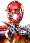  1boy 4ze_meteor absurdres armor character_request commentary_request helmet highres red_armor red_helmet simple_background solo super_sentai tokusatsu uchuu_sentai_kyuuranger upper_body white_background 