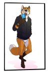  anthro black_clothing black_hoodie black_topwear blep briefs canid canine clothing drawyourfursona fox hi_res hoodie hoodie/briefs_meme male mammal meme meme_clothing rayfkm selfie simple_background solo standing tongue tongue_out topwear underwear white_clothing white_underwear 