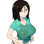  1girl black_hair blue_eyes covered_nipples girls_und_panzer highres long_hair nonna_(girls_und_panzer) onsen_tamago_(hs_egg) see-through shirt solo upper_body wet wet_clothes wet_shirt wet_t-shirt white_background 