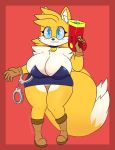  anthro berkthejerk big_breasts blue_eyes blush boots breasts canid canine carmelita_fox clothed clothing collar crossgender digital_media_(artwork) female footwear fox fur gloves gun hair handcuffs handwear hi_res mammal miles_prower multi_tail ranged_weapon sega shackles simple_background sly_cooper_(series) solo sonic_the_hedgehog_(series) sony_corporation sony_interactive_entertainment sucker_punch_productions video_games weapon white_body white_fur yellow_body yellow_fur 