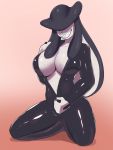  animal_humanoid annelid annelid_humanoid big_breasts breasts cleavage clothed clothing covering covering_eyes covering_face female hi_res humanoid kneeling leech leech_humanoid peculiart rubber rubber_suit sharp_teeth simple_background smile solo suit teeth zipper 