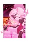  20220717j 2boys angel_dust black_gloves breasts commentary crossdressing drag_queen dress elbow_gloves english_commentary gloves hazbin_hotel hellaverse highres husk_(hazbin_hotel) large_breasts long_hair multiple_boys pink_hair red_dress side_slit smile thighs 
