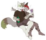  2020 4_toes 5_fingers anthro black_nose blue_eyes clothed clothing digital_media_(artwork) eihman eyes_closed felid feline fingers fur grey_body grey_fur hair male mammal open_mouth red_hair smile teeth toes tongue 