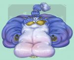  2020 anthro belly big_belly blue_body blue_fur breasts canid canine female fingers fox fur gem hair haradoshin hyper hyper_belly jewelry krystal mammal markings morbidly_obese navel necklace nintendo nipples obese overweight overweight_anthro overweight_female pawpads short_hair sitting smile solo star_fox thick_thighs video_games white_body white_fur 