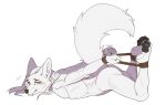  2020 4_toes 5_fingers anthro black_nose canid canine digital_media_(artwork) eihman eyebrows eyelashes fingers fur hair looking_at_viewer male mammal rope solo submissive submissive_male toes white_body white_fur white_hair yellow_eyes 