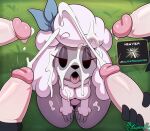 2025 4_fingers absurd_res anthro anthro_on_anthro black_eyes black_nose bodily_fluids breasts bukkake canid canine canis cum cum_in_hair cum_on_breasts cum_on_face cum_on_leg cumshot disembodied_penis domestic_dog ejaculation erection faceless_anthro faceless_character faceless_male female fingers fur gameplay_mechanics genital_fluids genitals grey_body grey_fur hair hands_on_legs hands_on_thighs hi_res holding_penis huge_thighs kneeling male male/female mammal masturbation medium_breasts miso_souperstar no_pupils orgasm penile penile_masturbation penis pixile_studios poodle super_animal_royale thick_thighs tongue tongue_out white_body white_fur white_hair