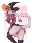  absurd_res anthro bottomwear clothed clothing clothing_lift dress female hi_res legwear magic_user mammal nepentz panties raised_clothing raised_skirt raised_tail skirt skirt_lift solo stockings tongue tongue_out underwear witch 