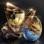  black_background cluseller commentary_request crystal gem glint light_particles no_humans original partial_commentary reflection rock sapphire_(gemstone) shiny simple_background still_life topaz_(gemstone) 