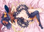  abigail_williams_(fate/grand_order) asanagi barefoot blonde_hair bow fate/grand_order fate_(series) flat_chest hat long_hair navel panties red_eyes teddy_bear thighhighs topless underwear witch witch_hat 