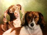  ambiguous_gender black_nose brown_eyes canid canine canis domestic_dog duo feral looking_at_viewer mammal oil_painting_(artwork) painting_(artwork) pink_nose realistic suzannemoseley traditional_media_(artwork) 