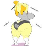  1:1 absurd_res animal_crossing anthro big_breasts big_butt blonde_hair breasts butt canid canine canis clothing curvy_figure domestic_dog female footwear hair hi_res huge_breasts huge_butt huge_hips huge_thighs isabelle_(animal_crossing) mammal nintendo open_mouth panties shih_tzu shirt side_boob simple_background sketchyboi08 small_waist socks solo stretching thick_thighs topwear toy_dog underwear video_games voluptuous white_background wide_hips yawn yellow_body 