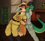  anthro assassination blood bodily_fluids canid canine claws clothing corpse death fascism fox german icarus_aresane killing knife lizard male male/male mammal military mrs._stein officer reptile scalie snuff stab uniform 