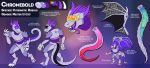  2019 absurd_res ambiguous_gender android anthro bat_wings chromebold cybernetics english_text flat_colors hi_res horn klippy kobold machine membrane_(anatomy) membranous_wings model_sheet multicolored_tail purple_spikes purple_tongue robot solo spikes text tongue wings 