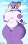  anthro areola big_breasts breasts female gatotorii genitals hi_res huge_breasts mammal nipples nude purple_body pussy solo text thick_thighs url ursid wide_hips 