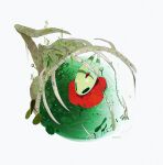  1girl animal_skeleton artist_name ben-day_dots black_eyes cloak commentary copyright_name from_above hashtag-only_commentary highres hightguy hollow_knight hollow_knight:_silksong hornet_(hollow_knight) horns lily_pad needle_(hollow_knight) pin_(hollow_knight) plant red_cloak screentones shadow solo thread wading water white_background 