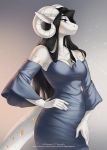  2020 anthro black_hair blue_eyes breasts clothed clothing digital_media_(artwork) dragon eyebrows eyelashes female hair hi_res horn solo wingless_dragon yasmil 