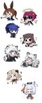  >_< 1boy 6+girls :t absurdres amiya_(arknights) animal_ear_fluff animal_ears arknights bear_ears bear_girl black_jacket blonde_hair blue_hair blush blush_stickers brown_hair cat_ears cat_girl chibi closed_eyes closed_mouth commentary_request crying demon_girl demon_horns detached_wings energy_wings exusiai_(arknights) grey_hair halo highres horns ifrit_(arknights) jacket jessica_(arknights) juexing_(moemoe3345) long_hair multicolored_hair multiple_girls open_mouth ponytail pout pramanix_(arknights) rabbit_ears rabbit_girl red_hair sailor_collar short_hair silverash_(arknights) simple_background smile snow_leopard_boy snow_leopard_ears snow_leopard_girl snow_leopard_tail streaked_hair sunglasses tail tears tongue tongue_out twintails white_background white_hair wings zima_(arknights) 