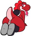  alpha_channel anthro anus butt clothing dinosaur female footwear footwear_only genitals hi_res looking_back mario_bros mostly_nude nintendo pussy reptile scalie shoes shoes_only solo tongue tongue_out trout_(artist) video_games yoshi 