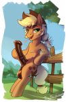  2020 2:3 absurd_res animal_genitalia animal_penis anthro applejack_(mlp) arm_support balls big_penis blonde_mane blonde_tail crossgender cutie_mark darkened_genitalia english_text equid equine equine_penis erection fence freckles friendship_is_magic fur genitals green_eyes hasbro hi_res horse huge_penis jedayskayvoker leaning_on_elbow looking_at_viewer male mammal mane my_little_pony open_mouth orange_body orange_fur outside penis pony semi-anthro signature smile solo standing straw_in_mouth text 