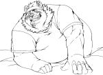  2020 anthro belly blush clothing exe_exem goro_(live-a-hero) humanoid_hands kemono live-a-hero male mammal monochrome overweight overweight_male shirt solo topwear ursid video_games 