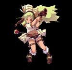  1girl :< belt black_thighhighs blonde_hair blush boots brown_belt brown_boots closed_mouth clothes_lift finger_on_trigger full_body gun hands_up holding holding_gun holding_weapon holster long_hair merc_storia merc_storia_art_team navel official_art orange_eyes raika_(merc_storia) shirt shirt_lift short_sleeves simple_background solo standing tachi-e thigh_belt thigh_strap thighhighs thighs v-shaped_eyebrows weapon white_shirt 