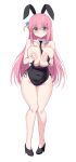  1girl alternate_breast_size_(larger) animal_ears bandaid bandaids_on_nipples bare_legs between_breasts black_leotard black_necktie black_shoes blue_eyes bocchi_the_rock! breasts cleavage closed_mouth commentary_request cube_hair_ornament fake_animal_ears full_body gotoh_hitori hair_ornament highres large_breasts leotard long_hair looking_at_viewer necktie necktie_between_breasts one_side_up onibi_(will_o_wisp24) pasties pink_hair playboy_bunny rabbit_ears shoes solo standing thighs 