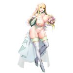 1girl :d areolae ass_visible_through_thighs blonde_hair bouquet breasts contrapposto detached_collar elbow_gloves elf elven_forest_maker flower full_body garter_belt gloves green_eyes green_gloves hair_between_eyes high_heels highleg highleg_panties highres huge_breasts last_origin micro_panties navel official_art open_mouth panties pasties pointy_ears revealing_clothes sidelocks simple_background smile snowball22 solo string_panties symbol-shaped_pupils thighhighs transparent_background unaligned_breasts underwear veil white_legwear white_panties 