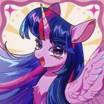 chest_tuft equid equine female feral friendship_is_magic hasbro horn looking_at_viewer mammal my_little_pony mythological_creature mythological_equine mythology open_mouth smile smiling_at_viewer solo sparkles star_eyes tkotu1 tuft twilight_sparkle_(mlp) winged_unicorn wings