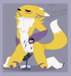  asmr blue_border border digimon digimon_(species) female genitals grinding lube microphone microphone_in_pussy pussy renamon umbreveon 