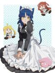  3girls :| absurdres animal_ears apron black_dress blonde_hair blue_hair blush bocchi_the_rock! cat_ears cat_girl cat_tail chibi closed_mouth commentary_request crossed_arms dated_commentary dress gotoh_hitori gotoh_hitori_(tsuchinoko) heart heart-shaped_eyes highres ijichi_nijika jaw_drop juliet_sleeves kita_ikuyo long_hair long_sleeves looking_at_viewer maid maid_apron maid_headdress medium_hair multiple_girls mushroom_majin one_side_up procreate_(medium) puffy_sleeves red_hair side_ponytail tail triangle_mouth white_apron yamada_ryo yellow_eyes 