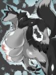  2020 3:4 5_fingers 7fukuinu abstract_background anthro areola big_breasts bikini black_body black_fur black_nose blue_background blue_eyes bottomless breasts canid canine canis claws clothed clothing dipstick_tail female fingerless_(marking) fingers fur grey_background grey_body grey_fur hand_on_hip hi_res huge_breasts inverted_nipples kemono looking_at_viewer low-angle_view mammal mostly_nude multicolored_body multicolored_fur multicolored_tail muscular muscular_anthro muscular_female nipple_outline nipples simple_background skindentation solo string_bikini swimwear tight_clothing translucent translucent_clothing under_boob white_background white_body white_clothing white_fur wolf 