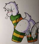 absurd_res after_sex anthro asriel_dreemurr ball_size_difference balls big_balls big_butt big_penis blush bodily_fluids bottomless bottomless_male bovid breath butt caprine clothed clothing cum cum_in_ass cum_inside flaccid genital_fluids genitals goat hi_res justsomeidiotonline leaking_cum legwear looking_back male mammal pattern_clothing pattern_legwear pattern_stockings pattern_sweater pattern_topwear penis penis_size_difference small_balls small_penis solo stockings striped_clothing striped_legwear striped_stockings striped_sweater striped_topwear stripes sweat sweatdrop sweater tears thick_thighs topwear undertale undertale_(series)