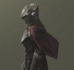  1other ambiguous_gender armor azomo breastplate cape from_side full_armor gauntlets grey_background helmet original profile red_cape simple_background 