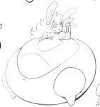 2023 ambiguous_gender anthro arms_bent belly big_belly bottom_heavy cellphone clothed clothed_anthro clothed_female clothing crossover crown digital_drawing_(artwork) digital_media_(artwork) duo ear_piercing electronics english_description eyebrow_through_hair eyebrows eyelashes featureless_legs female female_anthro fizzooka flat_chested fully_clothed fully_clothed_anthro fully_clothed_female grey_background grey_clothing grey_ear_piercing grey_eyebrows grey_eyes grey_hair grey_handwear grey_mittens grey_shirt grey_tongue grey_topwear grey_underwear hair half-closed_eyes hand_on_hip hand_on_own_hip handwear headgear hi_res holding_cellphone holding_object holding_phone huge_belly lagomorph long_ears long_hair mammal mario_bros mario_plus_rabbids_kingdom_battle midriff mittens mostly_offscreen_character narrowed_eyes nintendo no_pupils open_mouth phone piercing rabbid rabbid_peach raving_rabbids rayman_(series) shirt simple_background sketch standing thick_thighs tongue topwear translucent translucent_hair ubisoft underwear wide_hipped_anthro wide_hipped_female