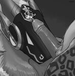 3ds_(mothaala) ambiguous_gender anthro bodily_fluids close-up cum cum_on_face cum_on_visor duo ejaculation erection frantzez_(frantzez) genital_fluids grin hi_res male mothaala primagen sergal smile