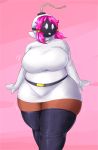  absurd_res belt big_breasts bob-omb breasts clothing dark_skin female fimif hair hi_res hood humanoid hybrid legwear mario_bros nintendo pigtails pink_background pink_hair robe shy-bomb shyguy simple_background solo stockings thick_thighs video_games wide_hips 