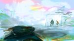  2boys car commentary disco_elysium emetitur english_commentary faceless full_body harry_du_bois highres kim_kitsuragi motor_vehicle multiple_boys on_swing outdoors sitting swing swing_set wide_shot 