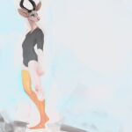  2023 2_horns 7b7a2f antelope anthro biped bovid bovine clothed clothed_anthro clothed_male clothing digital_media_(artwork) footwear half-closed_eyes hi_res horn humanoid_hands legwear leotard looking_back male male_anthro mammal narrowed_eyes nyala painterly plantigrade side_view simple_background socks solo spiral-horned_antelope standing thigh_highs thigh_socks tight_clothing 