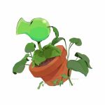  artist_name black_eyes chinese_commentary chromatic_aberration closed_eyes closed_mouth clover commentary_request dirt facing_viewer film_grain flower_pot flower_pot_(plants_vs._zombies) from_side halftone hightguy leaf light_smile looking_up no_humans peashooter_(plants_vs._zombies) plant plant_focus plants_vs._zombies profile simple_background solid_oval_eyes weeds white_background 