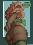  2020 anthro big_butt bikini bird_dog blue_eyes brown_body brown_fur brown_hair brown_nose butt canid canine canis clothing cocker_spaniel courtney_sioux_(sketchybug) curvy_figure domestic_dog english_text female fur hair hi_res hunting_dog legwear looking_at_viewer mammal mature_female signature sketchybug solo spaniel speech_bubble swimwear text thigh_highs url voluptuous wrinkles 