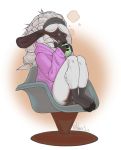  5_fingers anthro bovid breasts caprine clothed clothing female fingers hair hi_res hooves mammal sheep sitting solo venisin 