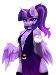 absurd_res anthro armlet breasts buckle choker cleavage clothed clothing dress ear_piercing ear_ring equid equine female friendship_is_magic hair hasbro hi_res horn inner_ear_fluff jewelry legwear mammal my_little_pony mythological_creature mythological_equine mythology necklace piercing ponytail ring_piercing solo stockings taiweiart tuft twilight_sparkle_(mlp) winged_unicorn wings