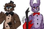  alpha_channel animatronic anthro black_nose blue_eyes bonnie_(fnaf) bow_tie brown_body brown_fur button_(fastener) duo english_text eyebrows five_nights_at_freddy&#039;s freddy_(fnaf) fur guitar half-closed_eyes head_tuft lagomorph leporid machine male mammal microphone musical_instrument narrowed_eyes open_mouth plucked_string_instrument purple_body purple_fur rabbit red_eyes robot simple_background string_instrument tan_body tan_fur text transparent_background tuft ultrawandit ursid video_games 