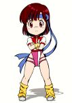  >:( 1girl beeru_(veil8801) blue_headband closed_mouth commentary_request deformed frown full_body gunbuster_pose headband highleg highleg_leotard highres legs_apart leotard loose_socks pink_leotard puffy_short_sleeves puffy_sleeves red_eyes red_hair shadow shoes short_hair short_sleeves simple_background socks solo split_mouth standing takaya_noriko top_wo_nerae! top_wo_nerae!_(series) v-shaped_eyebrows white_background white_shoes yellow_socks 