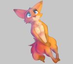  2020 absurd_res anthro blue_eyes breasts canid canine cheek_tuft dipstick_ears dipstick_tail facial_tuft female fox fur grey_background hi_res leg_markings mammal markings multicolored_ears multicolored_tail nipples nude orange_body orange_fur red_fox simple_background sitting socks_(marking) solo tuft zhan 