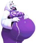  after_vore anthro belly big_belly boss_monster bovid breakersunny caprine clothing dress duo female fur goat hand_on_stomach mammal overweight purple_clothing simple_background toriel undertale video_games vore white_background white_body white_fur 