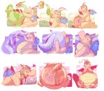  absurd_res after_vore ambiguous_gender belly big_belly breakersunny dragon dragonite flygon goodra green_body group headgear hi_res internal nintendo oral_vore orange_body overweight pok&eacute;mon pok&eacute;mon_(species) purple_body sequence simple_background swallowing video_games vore white_background wings 