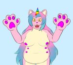 anthro belly_nipples belly_overhang breasts digital_media_(artwork) domestic_cat fangs felid feline felis female gradient_hair hair horn invalid_tag lilly_(lillypawpad) mammal multi_nipple nipples open_mouth overweight overweight_female paws pink_body pixiecatsupreme pupils rainbow simple_background slit_pupils unicorn_horn yellow_eyes 