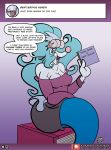 2019 anthro ask_blog asterozoan blue_eyes blue_hair bookshelf bottomwear breasts cleavage clothed clothing echinoderm fangs female furniture gradient_background hair looking_at_viewer marine mermaid_tail nintendo patreon pink_nose pok&eacute;mon pok&eacute;mon_(species) primarina purple_background shoulderless_clothing shoulderless_shirt shoulderless_topwear signature simple_background sketchybug skirt solo speech_bubble starfish starfish_(accessory) text url video_games white_body 